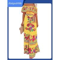ราคา READY STOCKWomenS Mexican Dress Summer Floral Print Off the Shoulder Sleeve Beach Long Maxi Dress (48202640260)