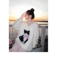 ราคา เสื้อไหมพรมฟูนิ่มลายน้องแมวติดโบว์ (55002590468)