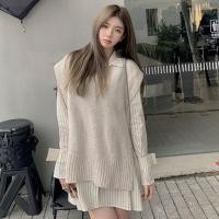 ราคา ชุดเซตมี 2 ชิ้น เสื้อ เดรส มินิเดรสสั้นเชิ้ตลายริ้วมาพร้อมเสื้อไหมพรมคอวีผูกโบว์ข้างเกร๋ๆ (54650198356)