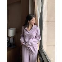 ราคา ชุดเซตผ้านิต เสื้อแขนยาวคอปีน กางเกงขายาว (56052295870)