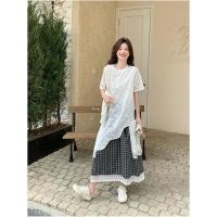 ราคา Set 2 ชิ้น เสื้อลูกไม้คอกลมแขนสั้น ชายเฉียงโค้ง กระโปรงยาวลายสก็อตแต่งระบายลูกไม้ (45000575824)