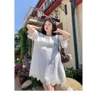 ราคา เดรสลูกไม้ปักฉลุลายดอกไม้ ดีไซน์คอปกใหญ่ปักลายขอบสีดำสุดเก๋ (53400198132)