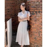 ราคา เดรสยาวแขนสั้นคอปก สไตล์เกาหลี มาพร้อมเข็มขัด (52052403165)