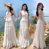 ราคา ชุดเซ็ต2ชิ้น เสื้อลูกไม้แขนกุด กระโปรงยาวลูกไม้ (41863936782)