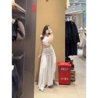 ราคา เดรสยาวสีขาวเปิดไหล่ข้างเดียว เว้าเอว (27738499157)