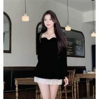 ราคา มินิเดรสผ้ากำมะหยี่ แต่งชายอัดพลีท (53852416925)