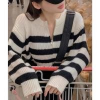 ราคา เสื้อไหมพรมแขนยาว ทรงครอป ลายขาวดำ (45752435569)