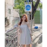 ราคา A18 มินิเดรสปาดไหล่ ใส่ไปคาเฟ่สวยๆ สีมินิมอลพาสเทล (5290461033)