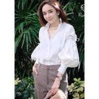 ราคา เสื้อเชิ้ตคอปกแขนพอง รูดผูกโบว์ สไตล์แม่เป้ย เสื้อเชิ้ต เสื้อผ้าแฟชั่น F212 (4576981766)