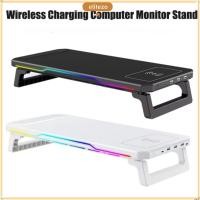 ราคา ELITEZO ที่วางจอภาพแล็ปท็อป การชาร์จไร้สาย 3 พอร์ต USB 2 0 PC ขาตั้งจอภาพ พร้อมไฟ Type C Ergonomic แล็ปท็อปชั้นเก็บของ (47302418754)
