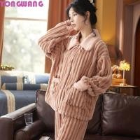 ราคา YONGWANG66HR ขนแกะชุดนอนชุด ลายกํามะหยี่ Flannel ชุดนอนผู้หญิง แฟชั่น Warm Thicken ชุดนอน Homewear ชุดฤดูใบไม้ร่วงฤดูหนาว (56300310037)