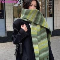 ราคา YONGWANG66HR Strip ผ้าพันคอขนสัตว์ พู่สีฤดูหนาวผ้าพันคอแคชเมียร์ Windproof Plush Cashmere ผ้าคลุมไหล่สีทึบยาวนักเรียน (55700304947)