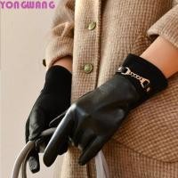 ราคา YONGWANG66HR ผู้หญิงถุงมือหนัง โซ่ Thicken หน้าจอสัมผัสถุงมือ Vintage Full Finger Windproof Keep Warm ฤดูหนาว Mittens สาว (55200304948)