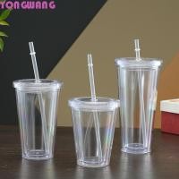 ราคา YONGWANG66HR แก้วน้ําใสพร้อมฝาปิดและฟางขวดน้ําสองชั้น Househo พลาสติกใส 350 450 650ml ถ้วยกาแฟเย็นใช้ในบ้าน (56601698563)