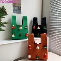 ราคา YONGWANG66HR Knot กระเป๋าข้อมือ หมวกคริสต์มาสพิมพ์คริสต์มาสถักกระเป๋า Simple สานขนสัตว์กระเป๋าถือ Tote กระเป๋านักเรียน (56000474426)