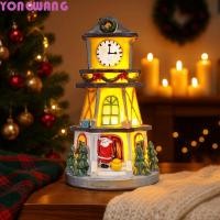 ราคา YONGWANG66HR วันหยุดตกแต่งบ้าน Light Up Design ขนาดเล็ก LED House Figurine ไฟ LED Creative Design วัสดุเรซินนาฬิกา Tower เครื่องประดับจอแสดงผลตั้งโต๊ะ (49950324941)