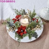 ราคา YONGWANG66HR เทียนพวงหรีด สีเขียวดอกไม้ประดิษฐ์เทียนแหวน ตกแต่งบ้าน 25 ซม โรแมนติก Party Supplies เชิงเทียนพวงหรีดตกแต่งคริสต์มาส (48850329888)