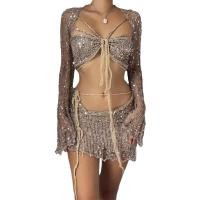 ราคา 2024 ยุโรปอเมริกันแฟชั่นของผู้หญิงแขนยาวขนสัตว์ถักกระโปรงสั้นตัดเสื้อยืดแยกชุดสามชิ้นถักวันหยุดสูง (51101994928)