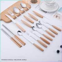 ราคา ZY ชุด มีด ช้อน ส้อม ตะเกียบ วัสดุสแตนเลสและไม้ ช้อนส้อมด้ามไม้ Stainless steel cutlery (27503606658)