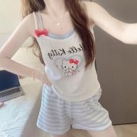 ราคา Hello Kitty ชุดนอนชุดนอนผู้หญิงชุดนอนลายคิตตี้แฟนซี ชุดสายเดี่ยวมีแผ่นอก ขาสั้นลายทาง สำหรับสาวน้อย (42012242387)