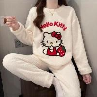 ราคา Hello Kitty ชุดนอนสองชิ้นสำหรับฤดูหนาว เนื้อผ้าหนามาก สไตล์หวานแบบการ์ตูน (51052725070)