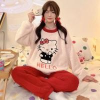 ราคา ชุดนอน Hello Kitty ผ้าขนหนูหนานุ่ม สไตล์การ์ตูน อบอุ่นสำหรับใส่นอนและเลกกิ้งวันหยุด (41227063244)