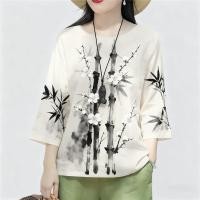 ราคา เสื้อเชิ้ตผู้หญิงแขน 3 4 ดีไซน์ย้อนยุค พิมพ์ลายศิลปะจีน เช่น ไผ่ ปลา กุหลาบ และผีเสื้อหลากสี (40725878665)