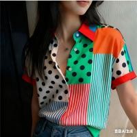 ราคา เสื้อเชิ้ตแขนสั้นผู้หญิงลายเรขาคณิตสีสันสดใส และลายเสือดาว ม้าลาย เหมาะสำหรับใส่ลำลอง (54851619324)