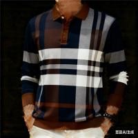 ราคา เสื้อโปโลผู้ชายแขนยาว ลายทาง ลายสก๊อต และไล่โทนสี สไตล์ไม่เป็นทางการ (52902442595)