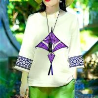 ราคา เสื้อแขนกึ่งกลางสไตล์โบฮีเมียนสำหรับผู้หญิง ใหม่ พิมพ์ลายว่าว นักเต้น นกยูง และสับปะรด ทรงคล่องตัวสำหรับแฟชั่นชาติพันธุ์ (41775960476)