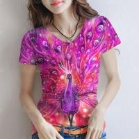 ราคา เสื้อยืดแขนสั้นคุณภาพสูงปี 2025 ลายเสื้อนกยูงขนาดใหญ่ ใส่สบาย มีหลายสีให้เลือก (41775134204)