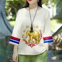 ราคา เสื้อแขนกลางสไตล์โบฮีเมียนสำหรับผู้หญิง พิมพ์ลายวัฒนธรรมไทย ทรงคลุม (25697685043)