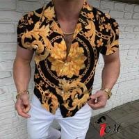 ราคา เสื้อเชิ้ตแขนสั้นสุดหรูสําหรับผู้ชาย พิมพ์ลายโลโก้แบรนด์ รูปแบบบาร็อคและการออกแบบโซ่ สลิมฟิตแฟชั่นด้านบนสําหรับไนท์คลับ ปาร์ตี้และสไตล์สวมใส่ทุกวัน (52952201211)