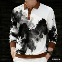 ราคา เสื้อโปโลผู้ชายแขนยาวพิมพ์ลายที่แตกต่างกัน ดาว มัดย้อม หมึกล้าง พราง ลายลาย ลําลองมีสไตล์สําหรับอาชีพประจําวันและอินเท (51752456672)