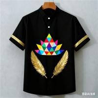 ราคา เสื้อเชิ้ตแขนสั้นผู้ชาย ออกแบบด้วยภาพประกอบเรขาคณิต ภูมิทัศน์แบบหมึก พร้อมลายไม้ไผ่สีทองและนก สีม่วงกุหลาบทองและสีองุ่น สำหรับสวมใส่ในวันสบายๆ (47402221117)