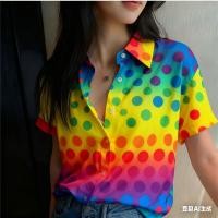 ราคา เสื้อเชิ้ตแขนสั้นผู้หญิง พิมพ์ลายกุหลาบแดงและเรขาคณิต สไตล์ทันสมัย ใส่ได้ทุกวัน (47301639348)