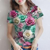 ราคา เสื้อยืดแขนสั้นพื้นฐาน สไตล์สบายๆ ลายดอก สำหรับผู้หญิงไซส์ใหญ่ (43675088285)