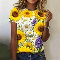 ราคา เสื้อยืดแขนสั้นพิมพ์ลายศิลปะสำหรับผู้หญิง ประจำปี 2025 ออกแบบโดยมีดอกไม้หลากชนิดและลายสายรุ้ง เสื้อคอกลมสไตล์แฟชั่น (43075465314)