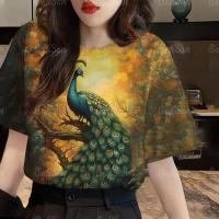 ราคา ใหม่ 2025 คุณภาพสูงแขนสั้นลายนกยูงพิมพ์เสื้อยืดขนาดบวกของผู้หญิงด้านบนเสื้อยืดพิมพ์หลายลําลองแฟชั่นและเรียบง่ายผู้หญ (42425313926)