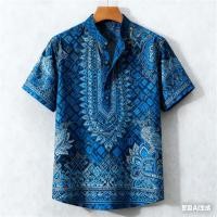 ราคา เสื้อเชิ้ตแขนสั้นสำหรับผู้ชาย พิมพ์ลายเอกลักษณ์ สไตล์ย้อนยุค คอตั้ง มีหลากหลายสี เหมาะสำหรับใส่ลำลองวินเทจ (41526809023)