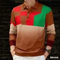ราคา เสื้อโปโลแขนยาวสำหรับผู้ชาย ขอบข้อมือสีตัดกันพร้อมพิมพ์ลาย ธีมนักดำน้ำ ลายเรขาคณิต การ์ตูน พราง และลายย้อนยุค (46102476577)