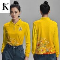 ราคา เสื้อโปโลแขนยาวผู้หญิงใส่สบายหรูหราและชุดลําลองทุกวันดีไซน์สีทองหรูหราในสไตล์ไทยลายดอกไม้ 3 มิติ ดั้งเดิมโทนสีเหลืองไล่ระดับ (48052599410)