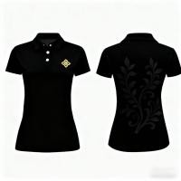 ราคา เสื้อโปโลลายเรขาคณิตผู้หญิง ผสมผสานสไตล์วินเทจและศิลปะเดคโค พร้อมลายดอกไม้ในสีดำและขาว (47700473705)