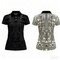 ราคา เสื้อโปโลลายเรขาคณิตสำหรับผู้หญิง สไตล์วินเทจ ได้แรงบันดาลใจจากศิลปะเดคโคและลายดอกไม้ ในสีดำและขาว (47300473731)