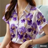 ราคา เสื้อเชิ้ตแขนสั้นผู้หญิง พิมพ์ลายดอกไม้หรูหรา เช่น ทิวลิป ผักตบชวา กุหลาบ และซากุระ เสื้อแฟชันสำหรับฤดูร้อน (47251649241)