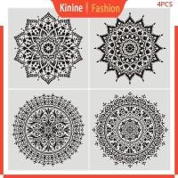 ราคา KIN 4 ชิ้น Vintage ดอกไม้ลายฉลุภาพวาดผนัง DIY วาดแม่แบบสําหรับกระเบื้องปูพื้น Funiture ตกแต่ง (45651156903)