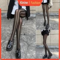 ราคา KIN กางเกงน่องถึงข้อเท้าสำหรับผู้หญิง ผ้ายืดสilk โปร่งแสง มีลายเส้นแนวตั้ง สไตล์Harajuku สีดำ ทำให้ขาเรียวเล็ก (44601161716)