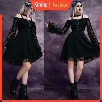 ราคา KIN กระโปรงกลางคนละมินิ สไตล์โกธวินเทจ สำหรับผู้หญิง มีลายระบายบานคล้ายดอกไม้และงานปักลูกไม้ (50351136848)