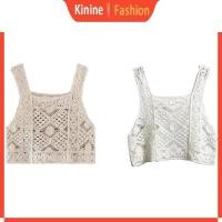 ราคา KIN ผู้หญิงวินเทจโครเชต์ Camisole Bohemian Hollow Out เรขาคณิตดอกไม้ถักเสื้อกั๊ก Slim แขนกุด Crop Beachwear (51651141863)
