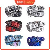 ราคา Kin Luxury Rhinestone เข็มขัดเอวหัว Skull Buckle เข็มขัด Cowgirl คาวบอยกางเกงยีนส์เข็มขัด (26314132611)